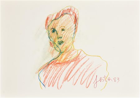 Tano Festa SENZA TITOLO pastelli a cera su cartoncino, cm 50x70 firma e data...