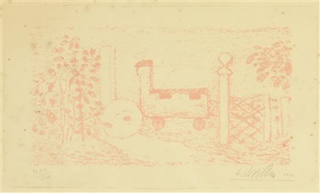 Giuseppe Viviani CORTILE litografia su carta, cm 39x53; es. 42/110 firma e...