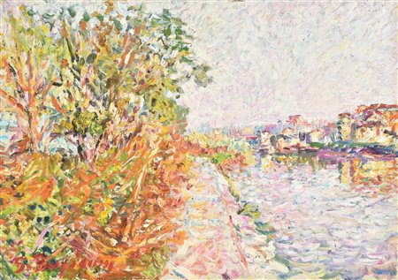 Guido Borgianni LUNGO FIUME olio su tela, cm 50x70 firma sul retro: firma e...