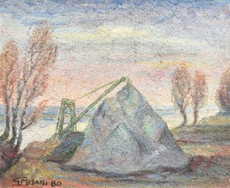 Giovanni Misani CAVA DI SABBIA affresco, cm 55x63 firma e data sul retro:...