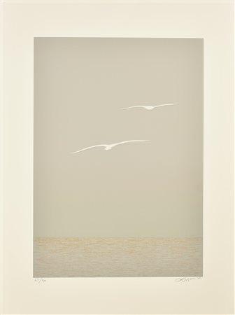 Walter Lazzaro GABBIANI serigrafia su carta, cm 80x60; es. 63/90 firma sul...