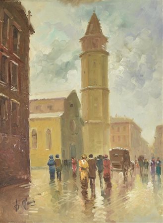 Vincenzo Di Maria VIALI DI MILANO olio su tela, cm 70x50 firma sul retro:...