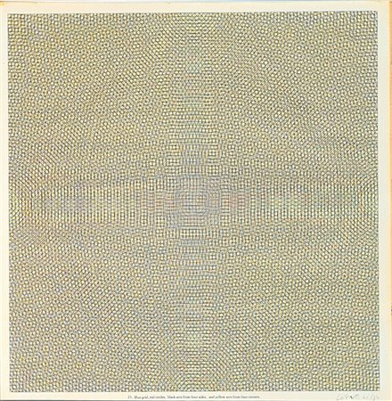 Sol Lewitt, 'Red grid, black circles, Blu arcs from four sides and yellow arcs from four corners', 1972