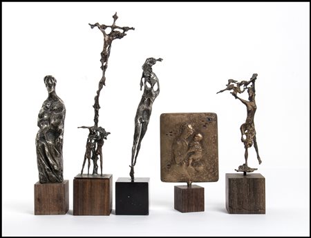 CECCO BONANOTTE (Porto Recanati, 1942) 1. Maternità<br>2. Crocefissione<br>3. Figura umana astratta, 1985<br>4. Madonna con bambino<br>5. Figurina che danza