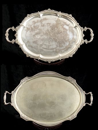  Due vassoi inglesi in metallo argentato, inizio XX secolo