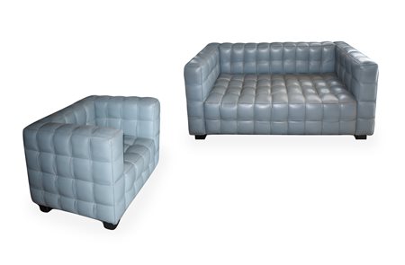 Divano e poltrona modello Kubus, prod. italiana, nello stile di Joseph Hoffmann, Late 1960s