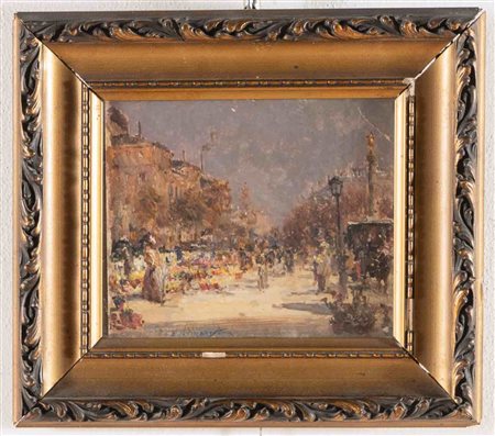 Francesco Margotti (Torino 1868 – Tortona 1946), “Il mercato dei fiori a Parigi”.