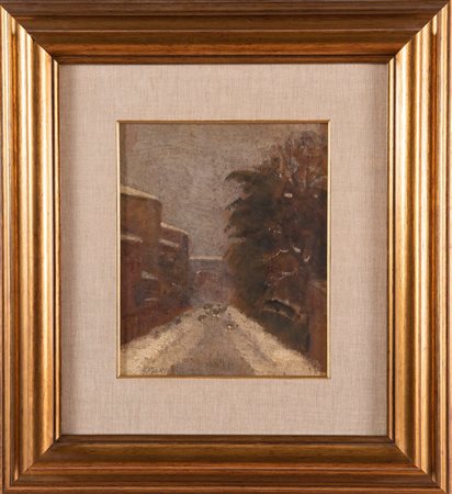 Giulio Fiori (Bologna 1909 - 1991), “Via Saragozza sotto la neve”.