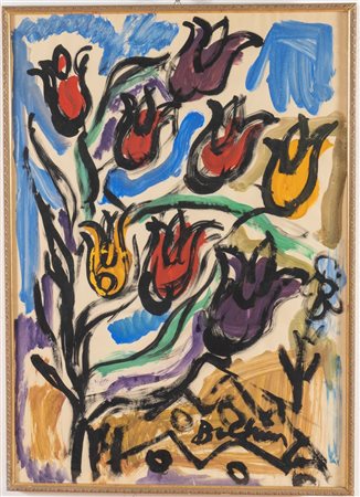 Gustavo Boldrini (Venezia 1927 – Salsomaggiore Terme 1987), “Composizione con fiori”.