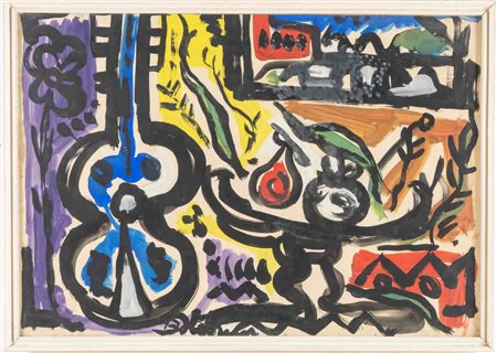 Gustavo Boldrini (Venezia 1927 – Salsomaggiore Terme 1987), “Natura morta con violino e frutta”.