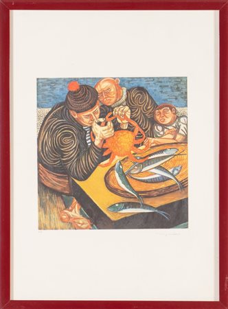 Giuseppe Migneco (Messina 1903 - Milano 1997), “Pescatori”.