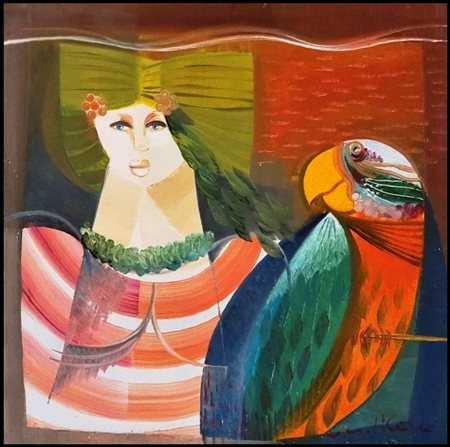 DI CARLO MARIO VITTORIO San Marco in Lamis (FG) 1939 - Milano 2015 "Figura con pappagallo"