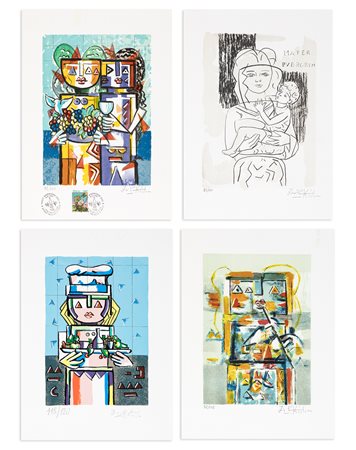 IBRAHIM KODRA (1918-2006) - Lotto unico di 4 litografie