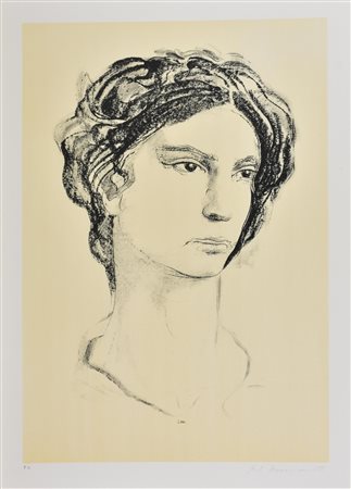 Pietro Annigoni RITRATTO litografia su carta, cm 70x50; es. P.A. firma