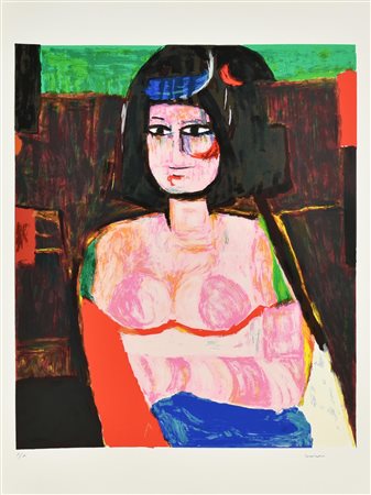 Bruno Cassinari NUDO FEMMINILE litografia su carta Fabriano, cm 70x50; es....