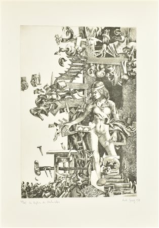 Rudi Gorog LA FIGLIA DI ATAHUALPA incisione su carta Fabriano, battuta cm...