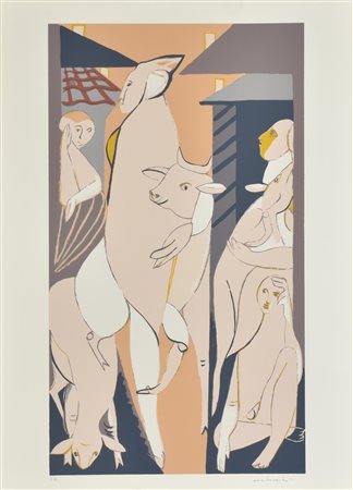 Remo Brindisi FIGURE E ANIMALI serigrafia su carta, cm 70x50; es. P.A. firma