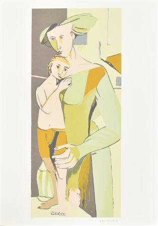 Remo Brindisi MADRE CON BAMBINO serigrafia su carta, cm 70x50; es. P.A. firma