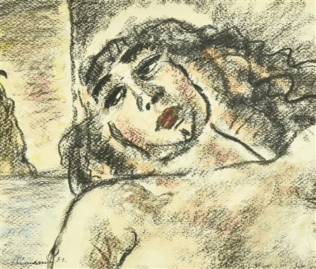 Enrico Allimandi TESTA DI DONNA tecnica mista su carta, cm 24x34 firma e data...