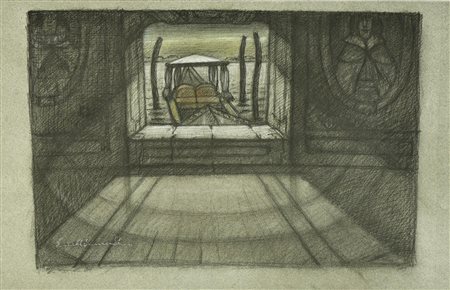 Enrico Allimandi PARTENZA IN GONDOLA tecnica mista su carta, 32x50 cm firma