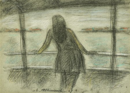 Enrico Allimandi A VENEZIA tecnica mista su carta, 25x33 cm firma e data...