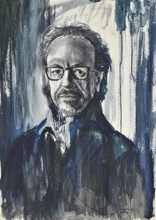 Sandra Brunetti RITRATTO MASCHILE tecnica mista su carta, cm 68x47 firma e...