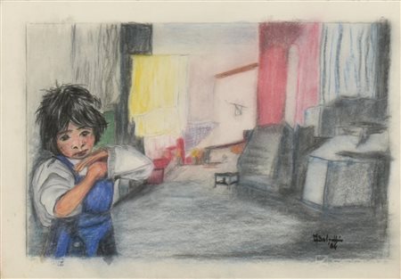 Ignoto BAMBINO gessetto su carta, cm 35x50 firma e data eseguito nel 1984