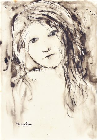 Mariella Perino VOLTO china acquarellata su carta, cm 47x33,5 firma L'opera...