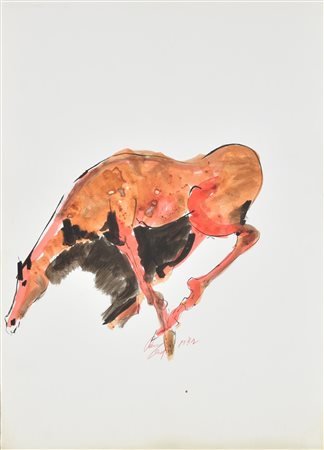 Piero Cerato CAVALLO tecnica mista su carta, cm 54x38 firma e data eseguita...