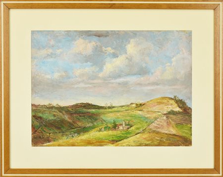 Ignoto PAESAGGIO tempera su carta, cm 26x36