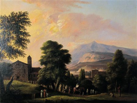 Scuola lombarda (XVIII secolo) Processione Olio su tela Senza cornice Misure...