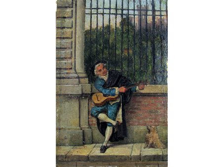 Anonimo (XIX secolo) Coppia di dipinti Suonatore/Passeggiata Olio su...