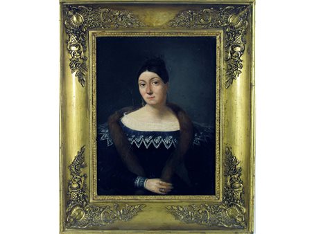 Anonimo (XIX secolo) Ritratto di gentildonna Olio su tela Misura 32x24 cm Con...