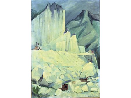 Franco Dacquati (Milano 1910-1988) Le cave di marmo di Carrara Olio su tela...