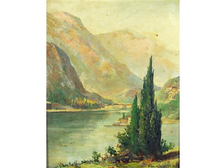 Vincenzo Funiciello (Ischia 1905-1955) Lago Olio su tela Firmato Misure 50x40 cm