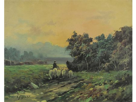 A. Gigliato (XX secolo) Paesaggio con gregge Olio su tela Firmato Senza...
