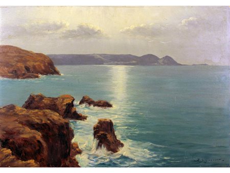 Paul Legagneur (XIX-XX secolo) Marina Olio su tavola Firmato Misure 45x66 cm