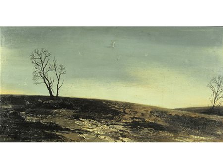 Duray Tamas (XX secolo) Paesaggio invernale Olio su cartone telato Firmato...