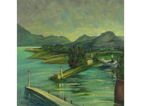 Raffaele Brenzoni (Verona 1890-1971) Il porticciolo-Lago di Garda Olio su...