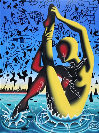 Mark Kostabi (Los Angeles, 1960) Splash 1998-2000 Olio su tela cm. 101x76...