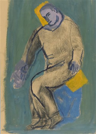 Sandro Chia (Firenze, 1946) Figura Tecnica mista su cartoncino cm. 64x45,5...