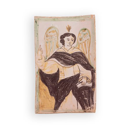 Manifattura castellana del XIX secolo ( - ) 
Mattonella maiolicata decorata con l'effigie di San Vincenzo Ferrer 
 cm 21,5x13,6