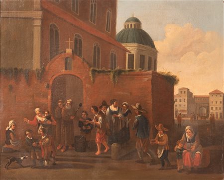 Bambocciante Romano XVII secolo ( - ) 
La dispensa della minestra 
Olio su tela applicato su tavola cm 65x81