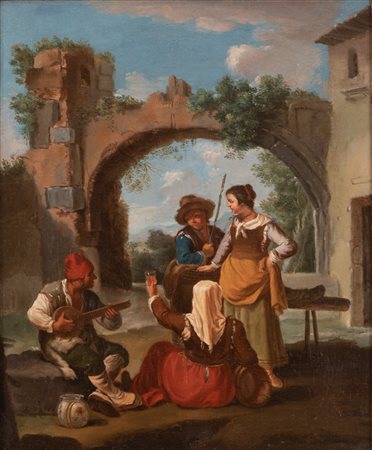 Paolo Monaldi (attribuito a) (roma, 1710 - Roma, 1779) 
Scena campestre 
olio su tela cm 46x38; con cornice cm 53x45