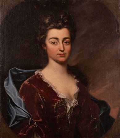 Scuola piemontese del XVIII secolo ( - ) 
Ritratto di dama 
Olio su tela ovale su campo rettangolare cm 70x60