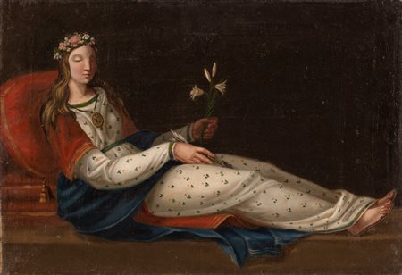 Scuola Romana fine XVIII secolo ( - ) 
Santa filomena 
olio su tela cm 33x48