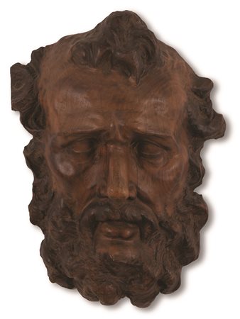 Manifattura romana della fine del XVIII secolo ( - ) 
Bassorilievo in legno brunito raffigurante testa di San Pietro 
 cm 40x29x10