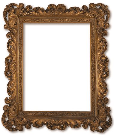 Manifattura dell'Italia centrale della fine del XVII e inizio del XVIII secolo ( - ) 
Grande cornice a cartoccio dorata  
 Luce cm 111x86; cornice cm 160x125