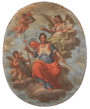 Scuola dell'Italia centrale del XVIII secolo ( - ) 
Dipinto ovale raffigurante Artemide 
Tempera grassa su tela cm 161x128