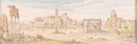  
Paesaggio romano con rovine  fine XIX secolo
Disegno acquerellato cm 21x60; con cornice cm 28x68